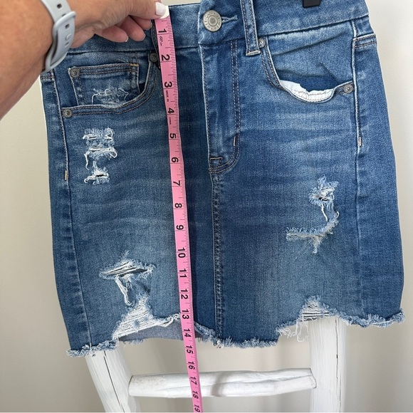 American Eagle Outfitters Super Stretch Curvy Hi Rise Denim Mini Skirt SZ 0 - Picture 14 of 14